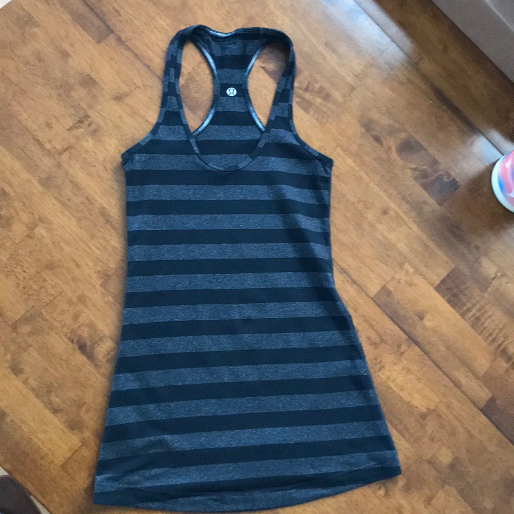 lululemon tank, racerback, black and grey striped, small